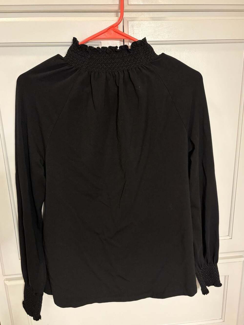 Chico's Black Smocked Mock Neck Long Sleeve Top Size 0 (Small)